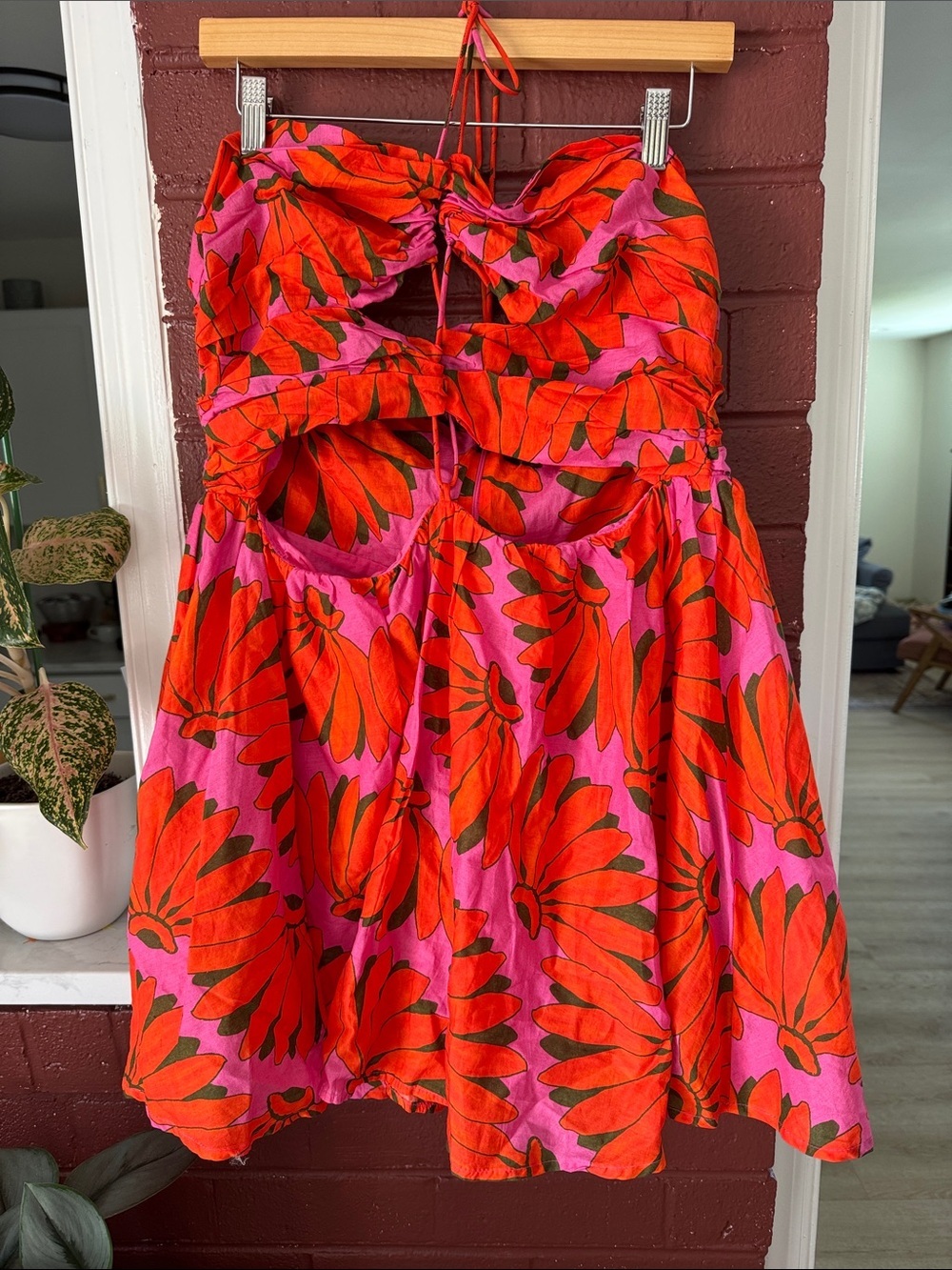 FARM Rio NWT Pink and Orange/Red Copacabana Mini Halter Dress 100% Cotton XL